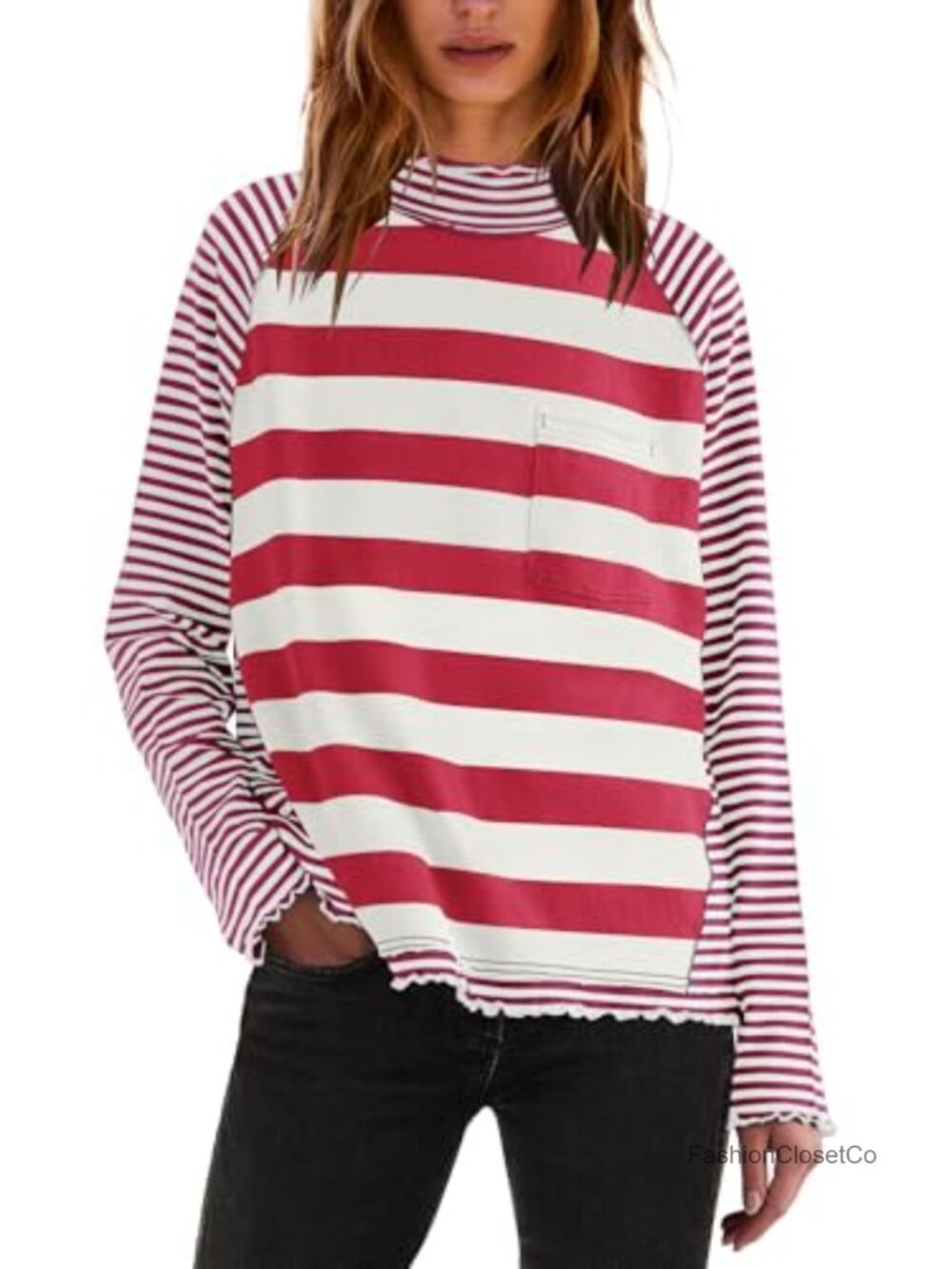 Women's Striped Turtleneck Long Sleeve Shirt
